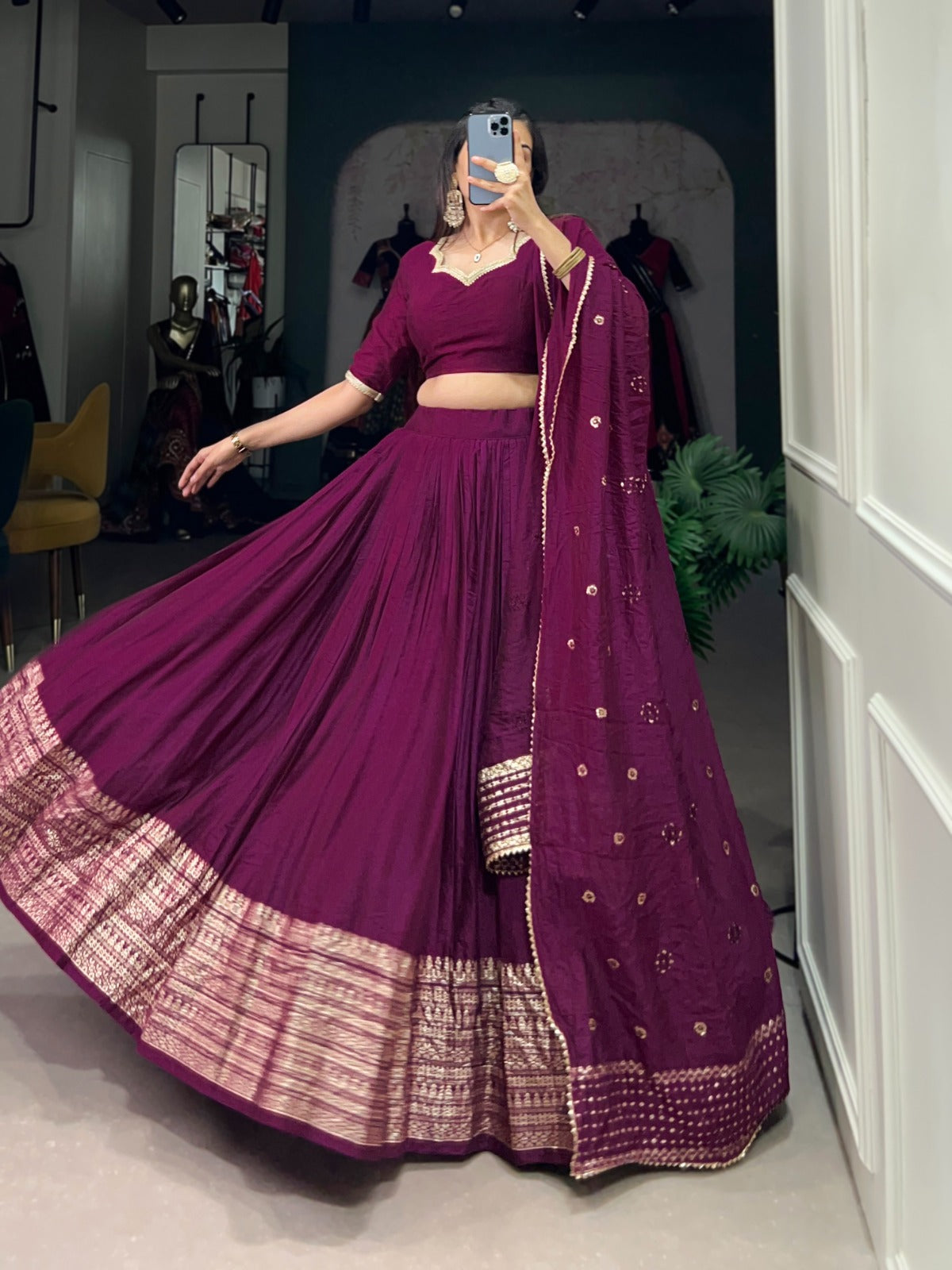 Amazing Pure Chanderi Embellished Lehenga Choli