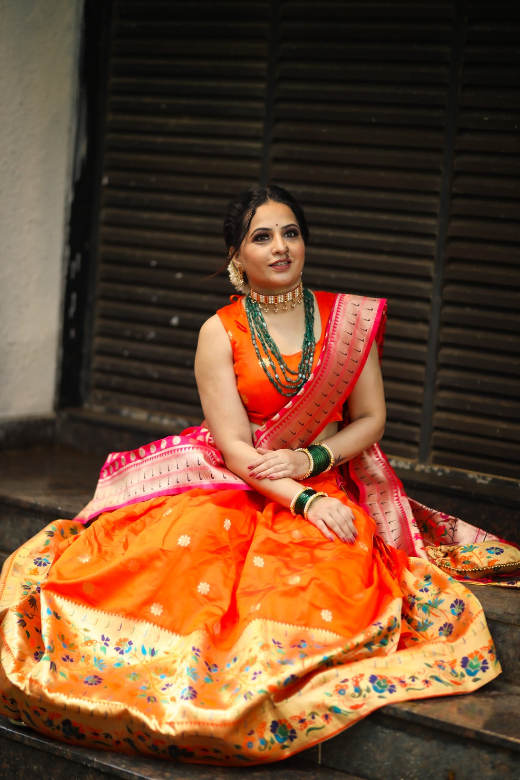 Traditional Orange Silk Weave Lehenga Choli