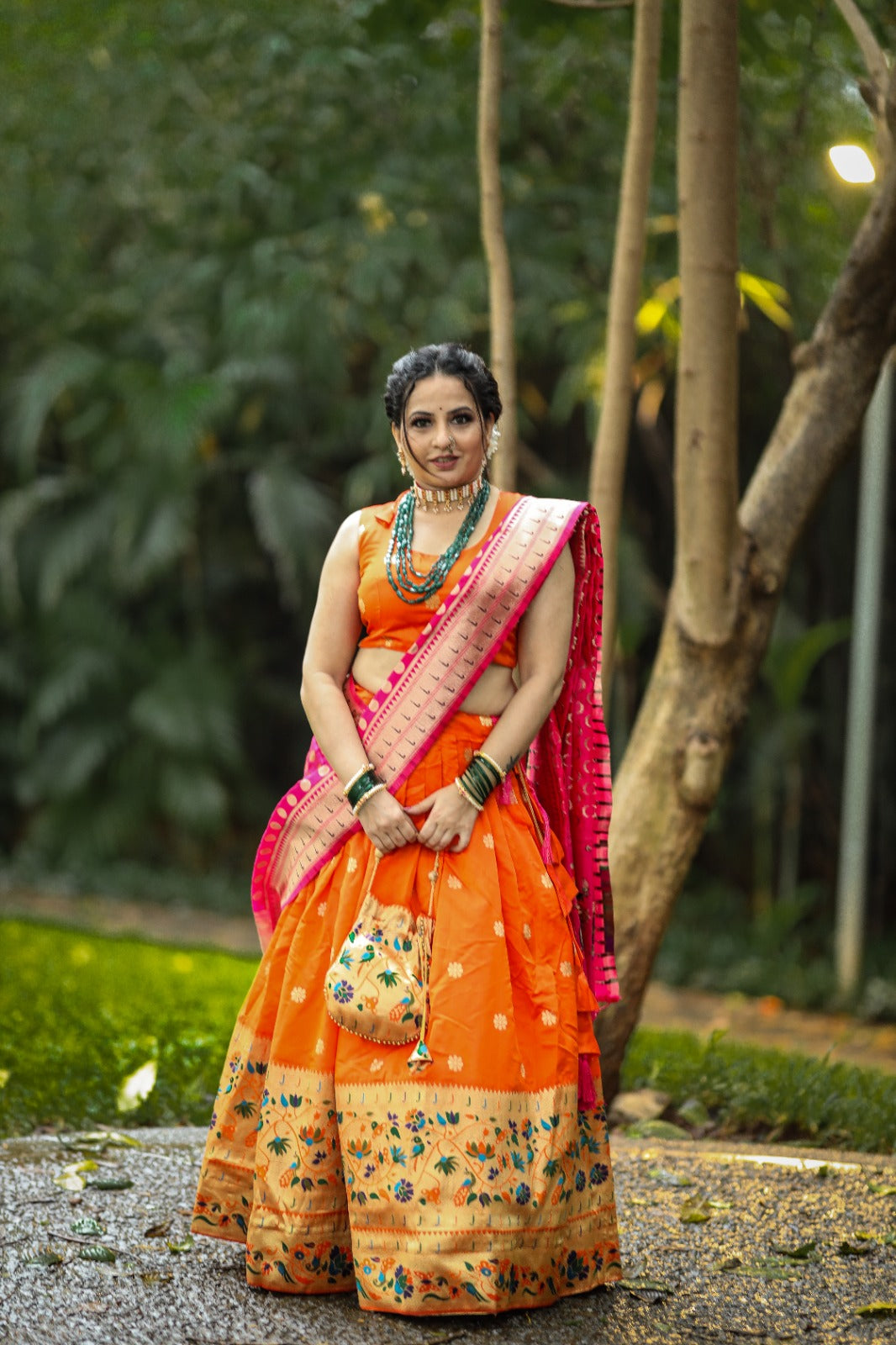 Traditional Orange Silk Weave Lehenga Choli