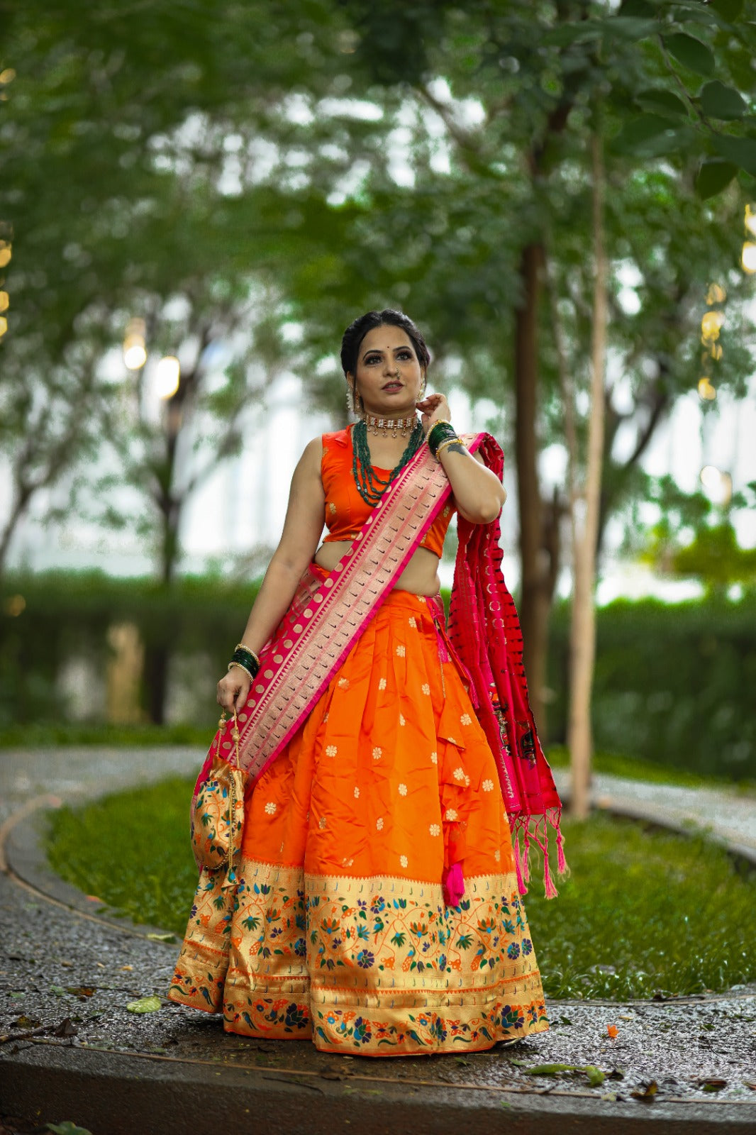 Traditional Orange Silk Weave Lehenga Choli