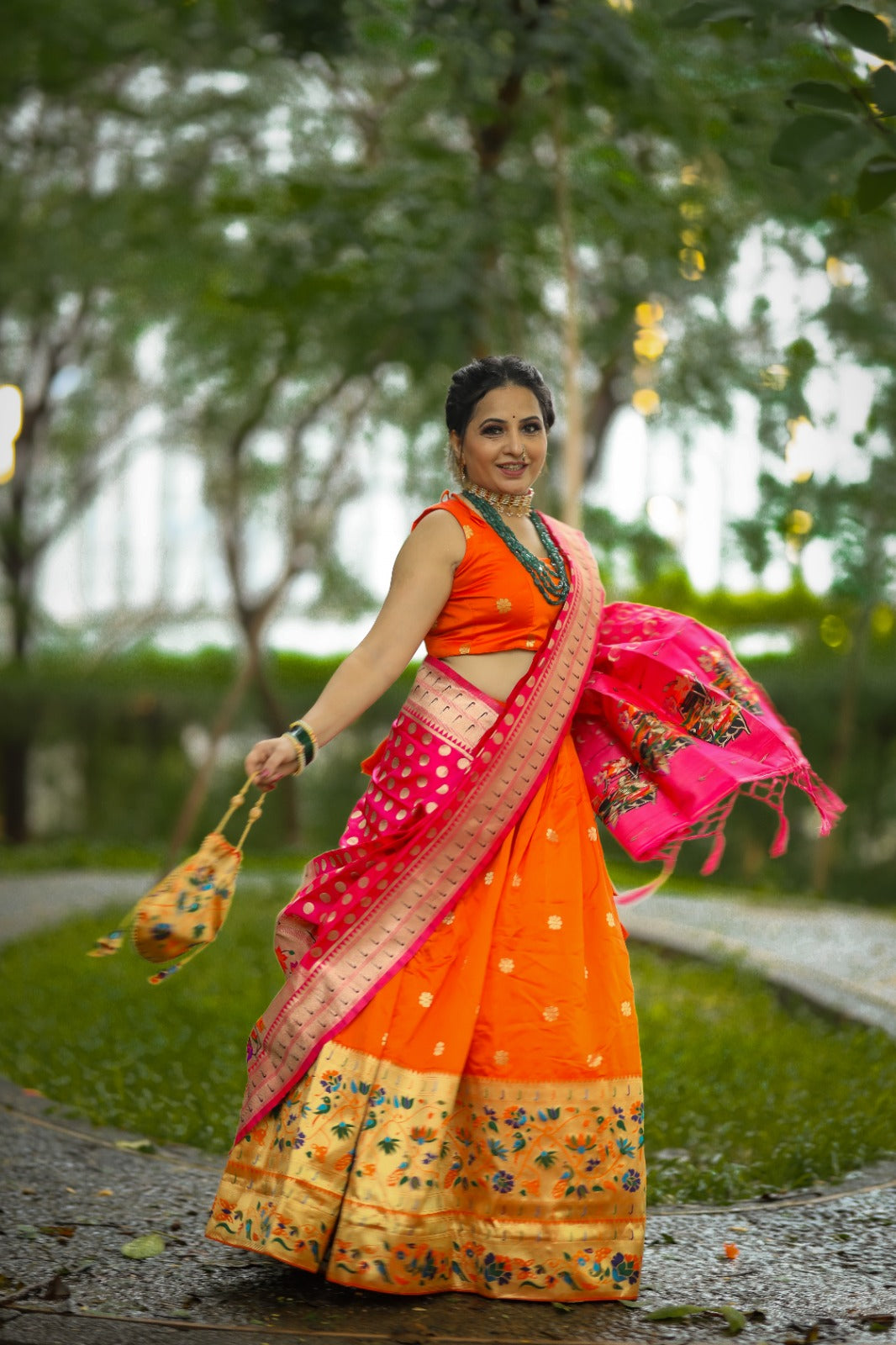 Traditional Orange Silk Weave Lehenga Choli