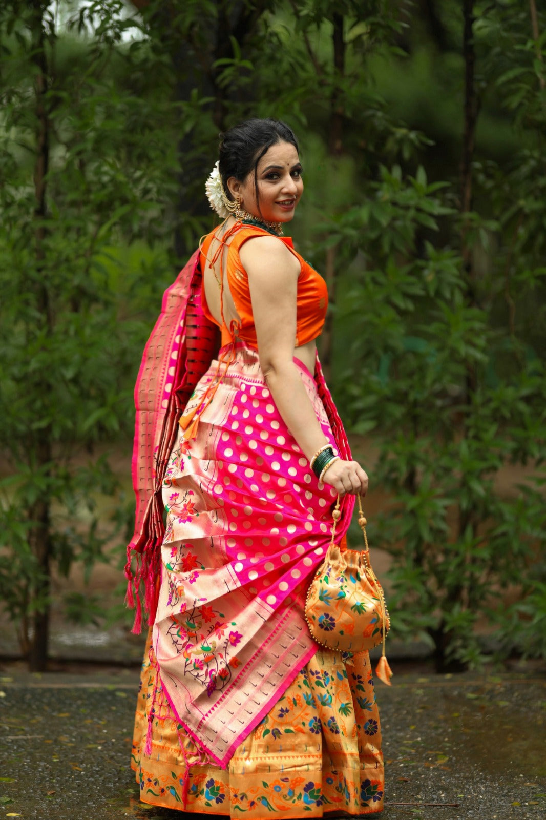 Traditional Orange Silk Weave Lehenga Choli