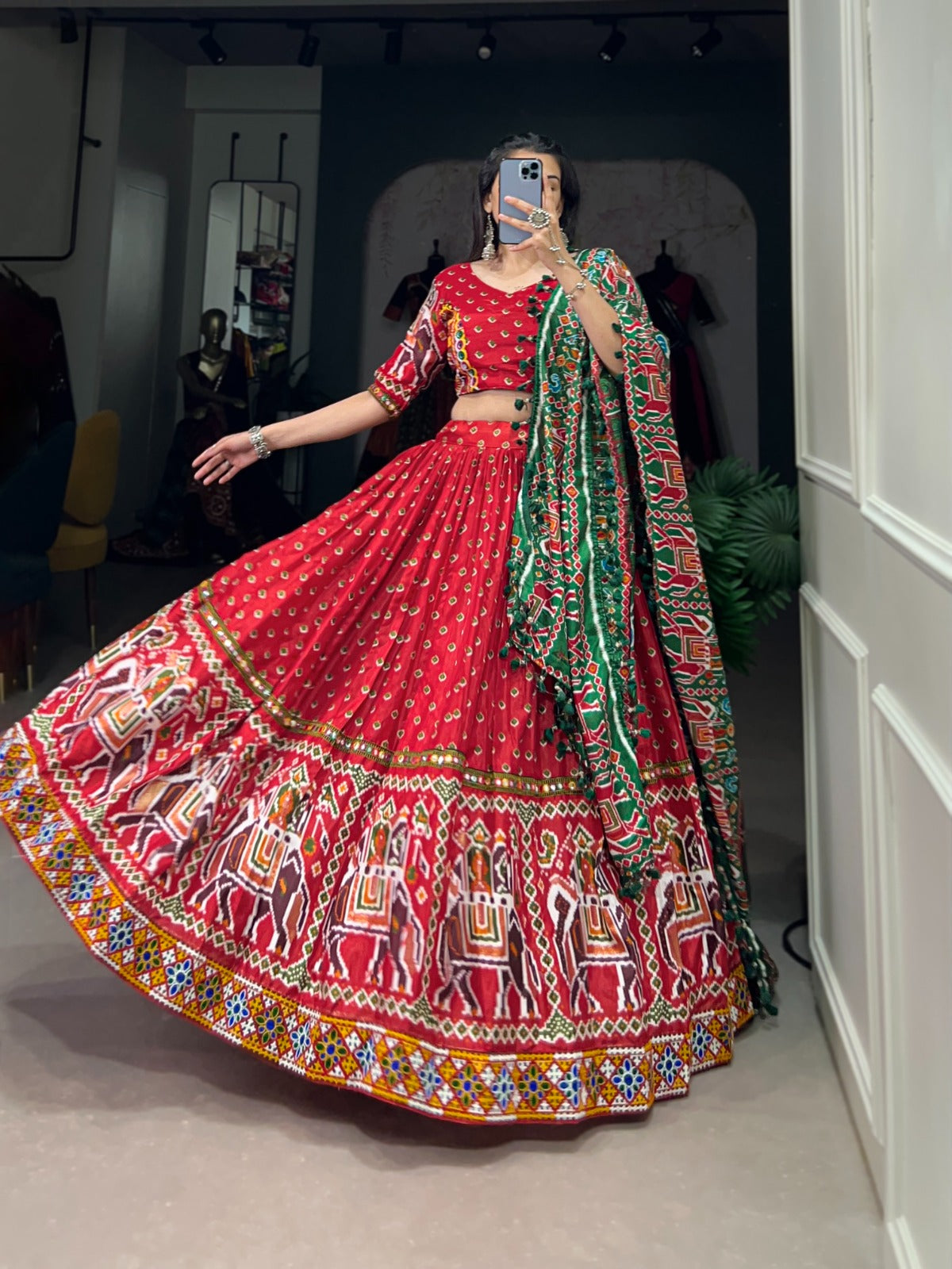 Traditional Gamthi Worked Silk Lehenga Choli For Navratri