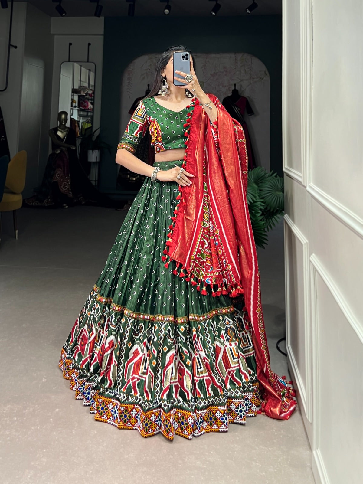 Traditional Gamthi Worked Silk Lehenga Choli For Navratri