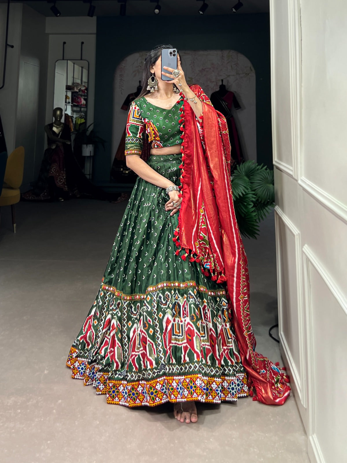 Traditional Gamthi Worked Silk Lehenga Choli For Navratri