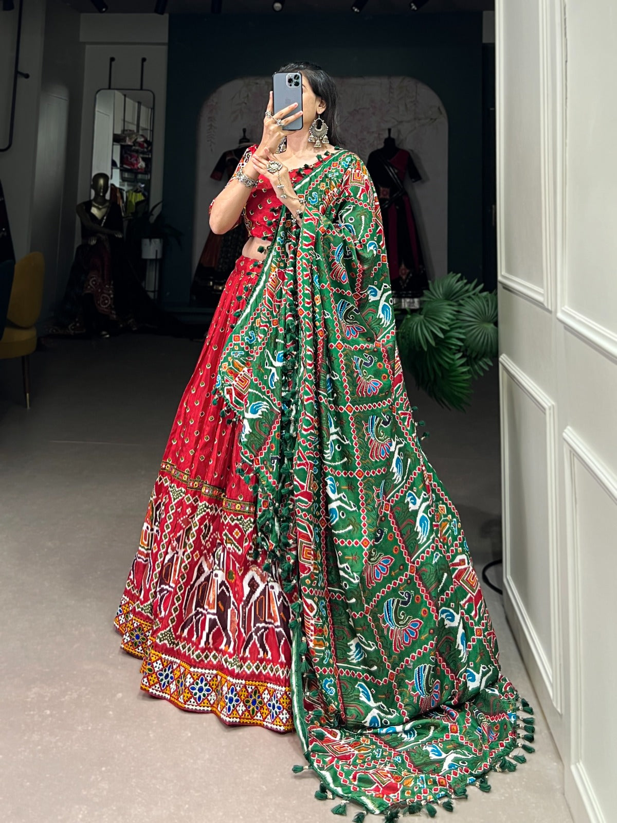 Traditional Gamthi Worked Silk Lehenga Choli For Navratri