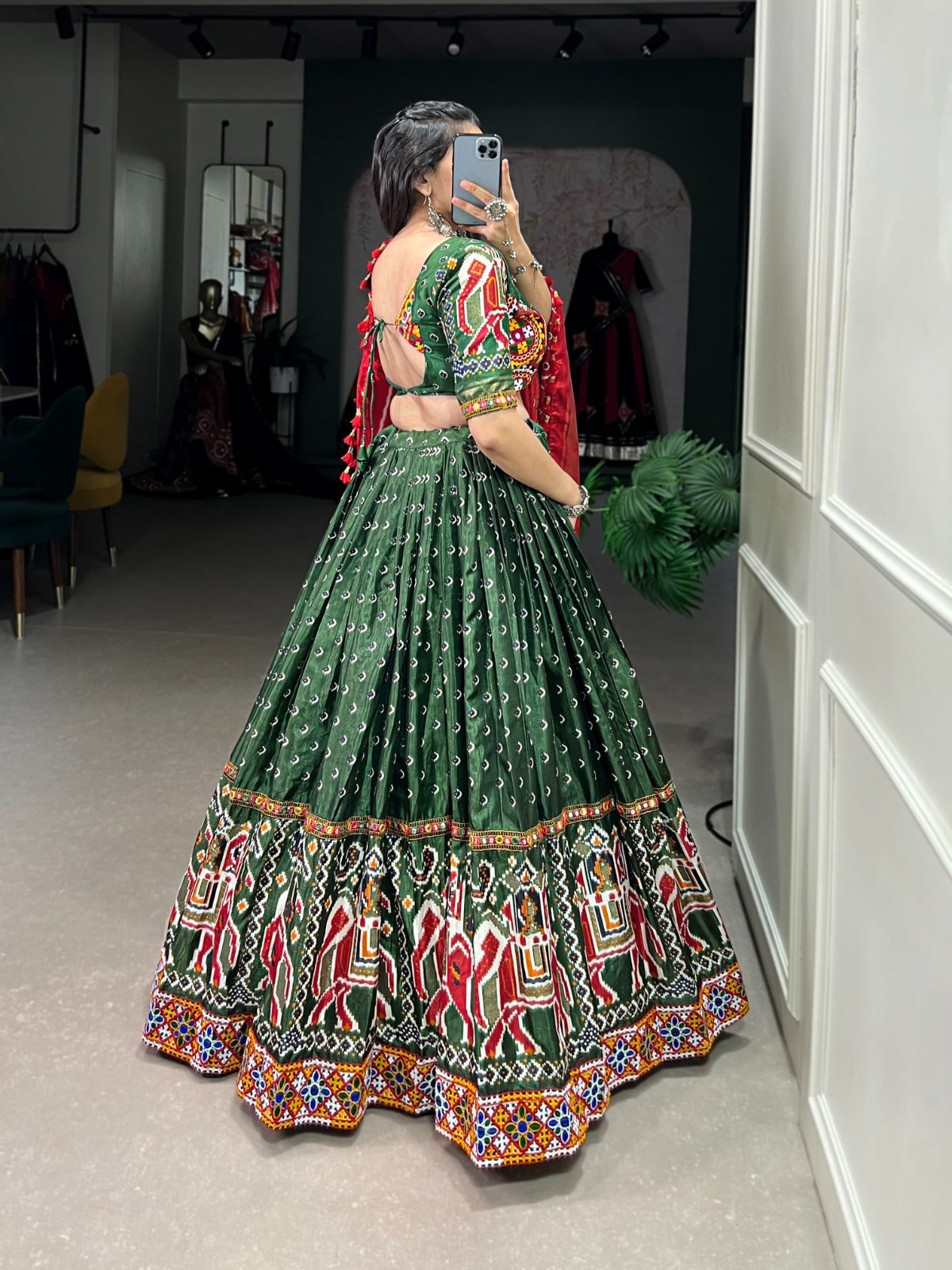 Traditional Gamthi Worked Silk Lehenga Choli For Navratri