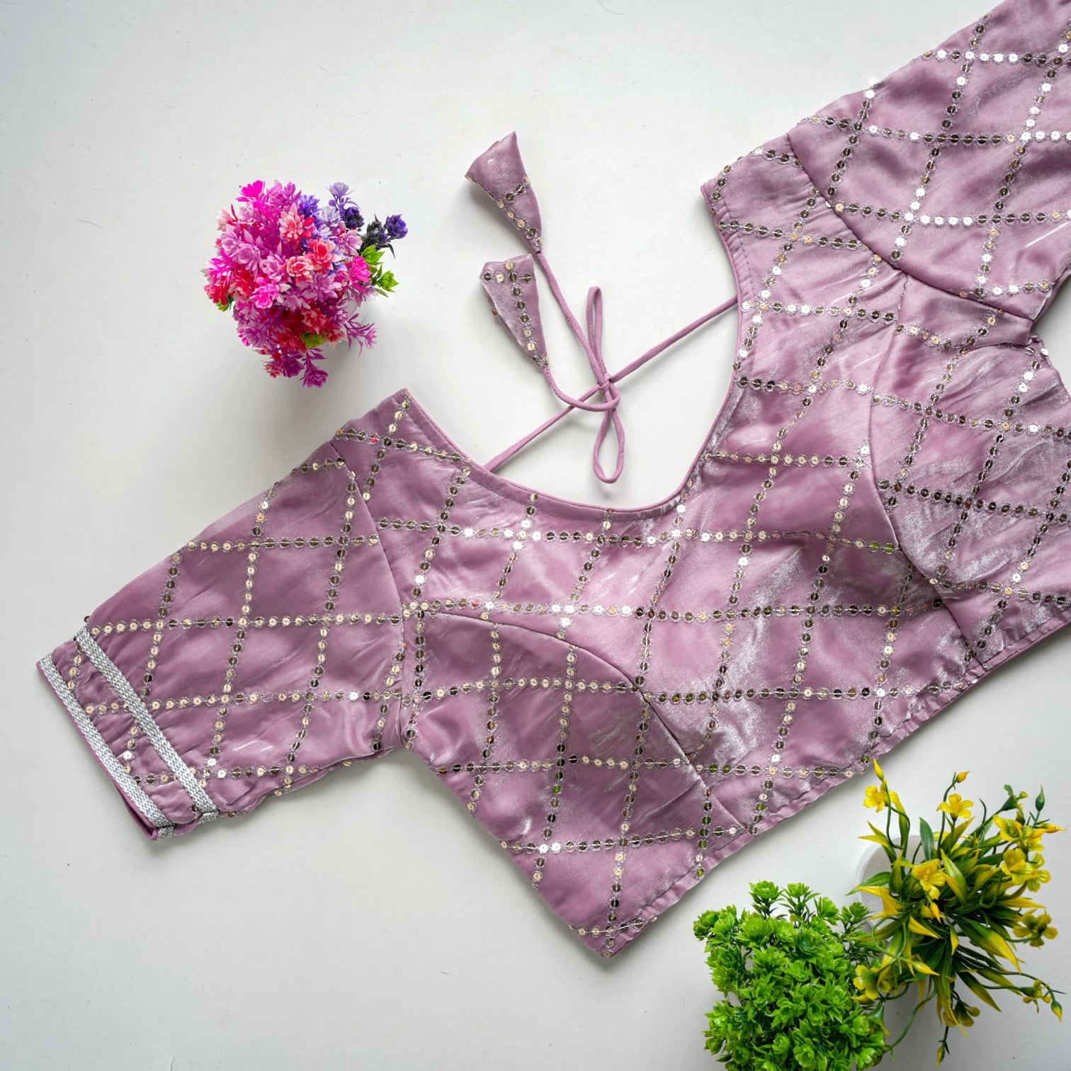 Purple Metalic Blouse with Exquisite Sequence Embroidery