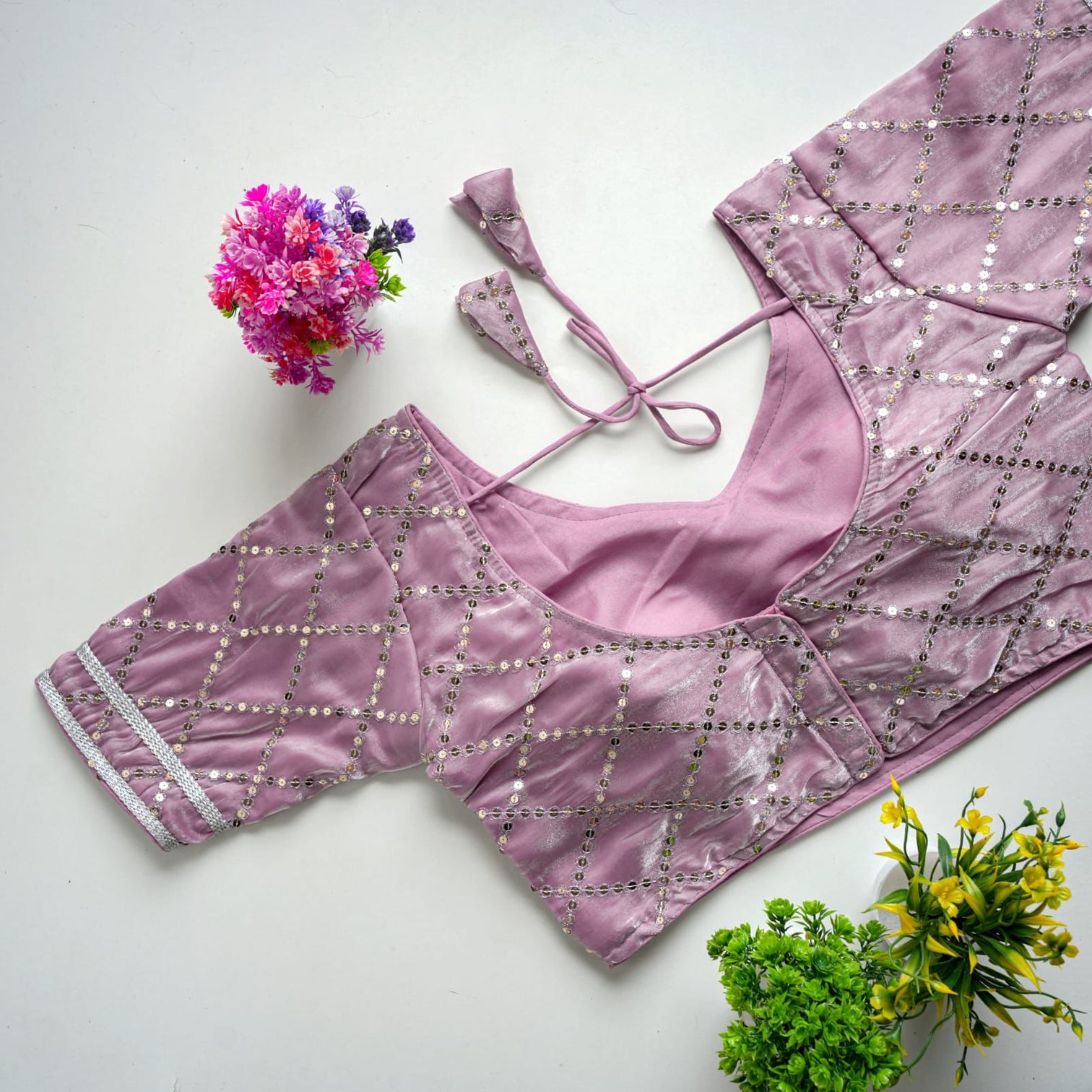 Purple Metalic Blouse with Exquisite Sequence Embroidery