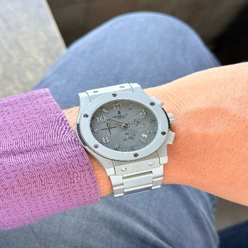 Hublot Big Bang 5 Hand Men's Watch | Matt Grey Metallic Strap | 7AA Premium | 44mm Chronograph