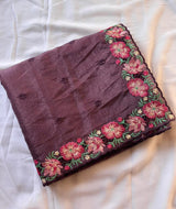Wine Pure Crush Silk Multicolor Floral Designer Embroidered Saree