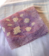 Lavender Pure Chanda Silk Applique Work Designer Saree
