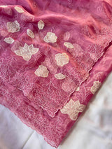 Pink Pure Chanda Silk Applique Work Designer Saree