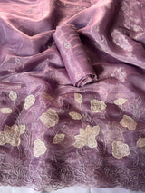 Lavender Pure Chanda Silk Applique Work Designer Saree
