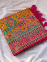 Pashmina Silk Darbari Saree with Meenakari Zari Woven Border Traditional Pallu with Tassels