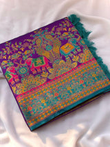Pashmina Silk Darbari Saree with Meenakari Zari Woven Border Traditional Pallu with Tassels