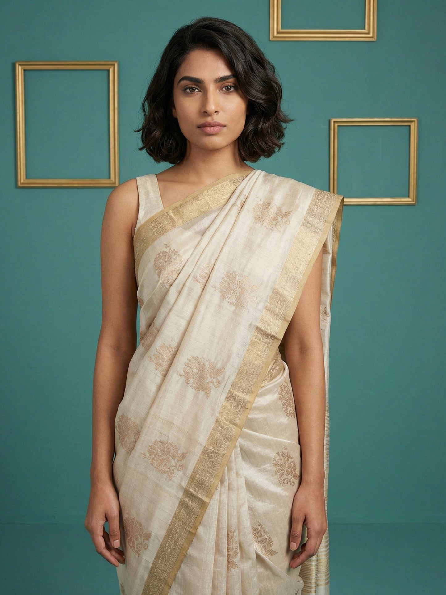 Designer Tussar Silk with Cross Stitch Embroidered Saree