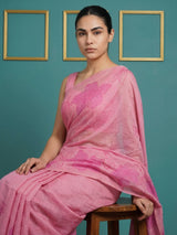 Pink Soft Muga Cotton Saree with Resham Weaving Butties & Floral Pencil Art Pallu