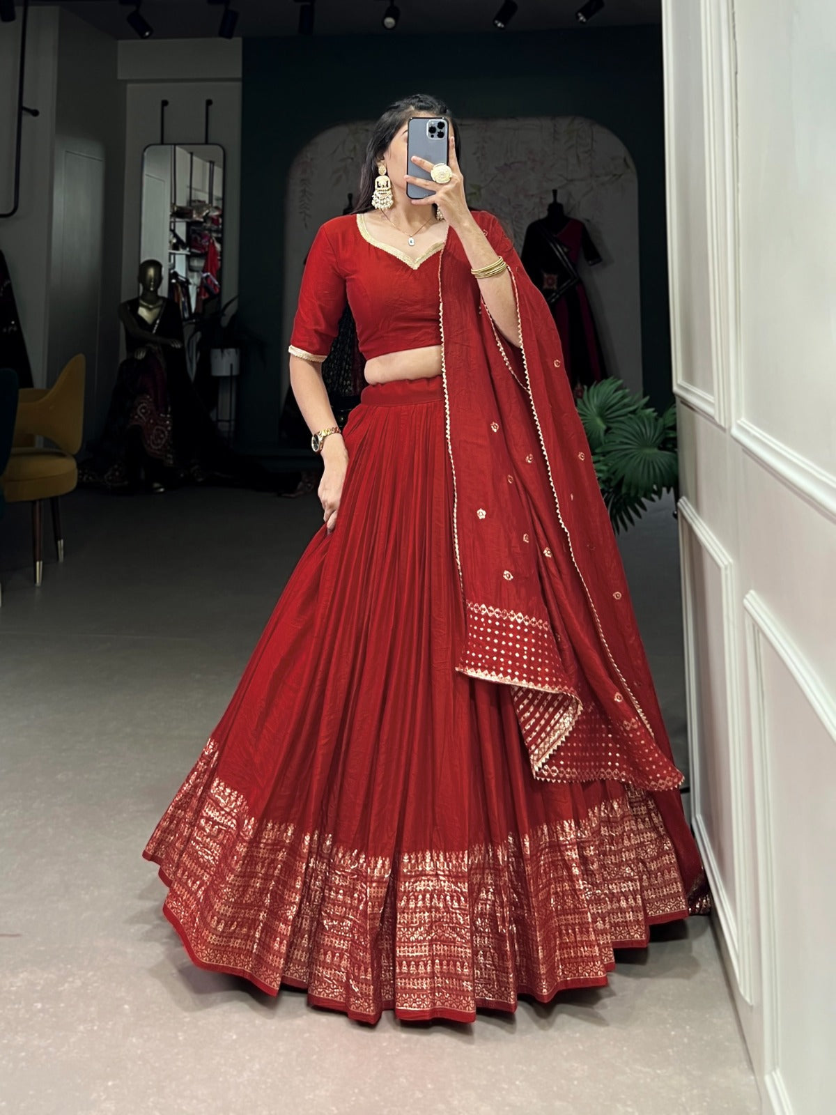 Amazing Pure Chanderi Embellished Lehenga Choli