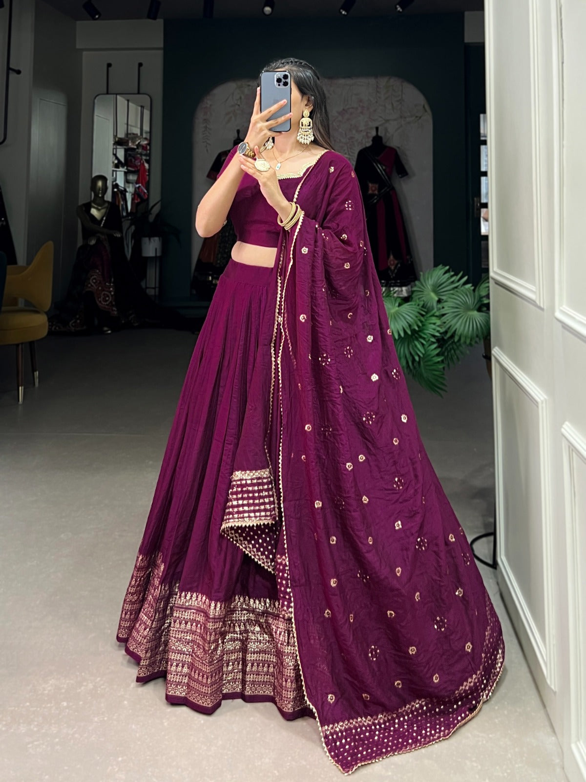 Amazing Pure Chanderi Embellished Lehenga Choli