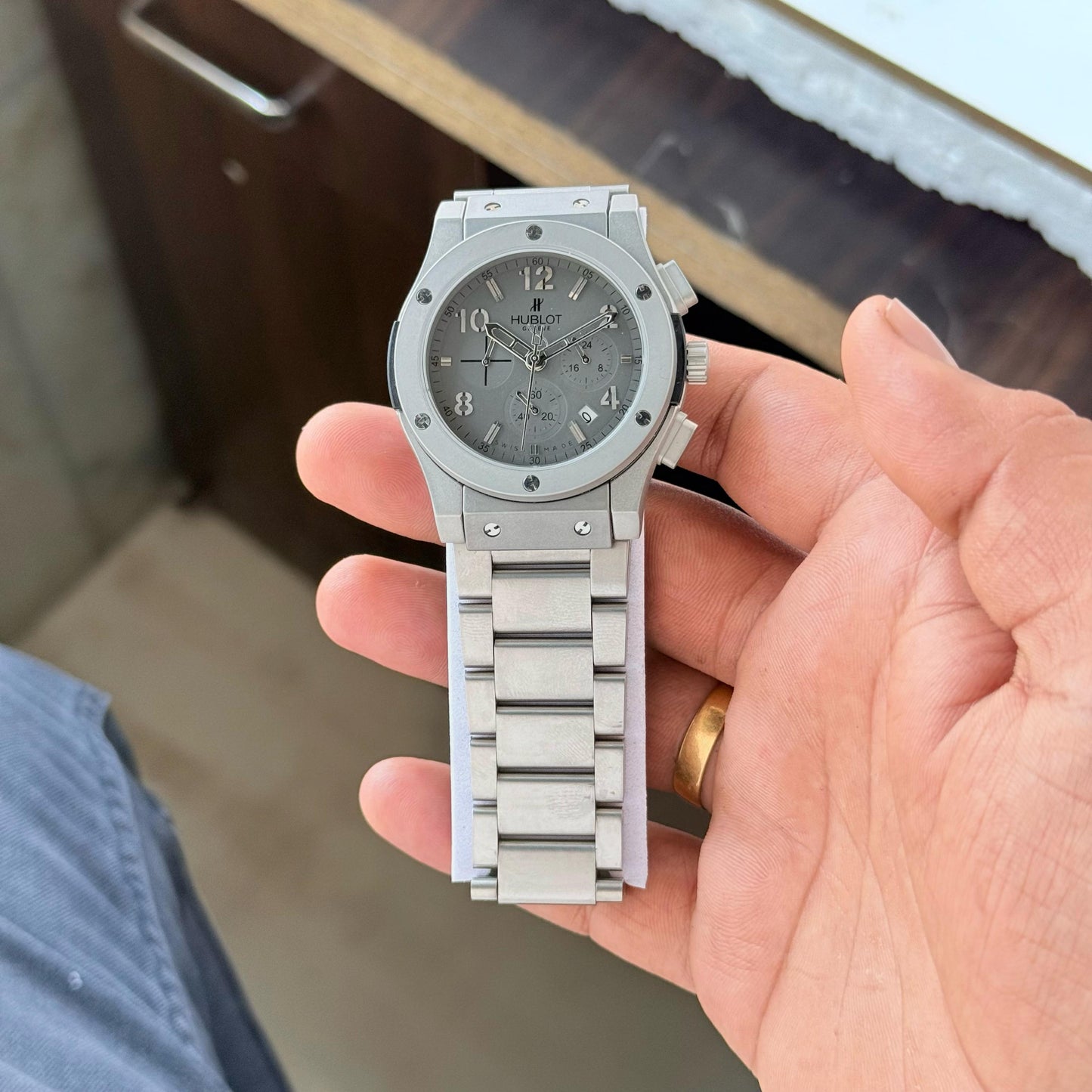 Hublot Big Bang 5 Hand Men's Watch | Matt Grey Metallic Strap | 7AA Premium | 44mm Chronograph