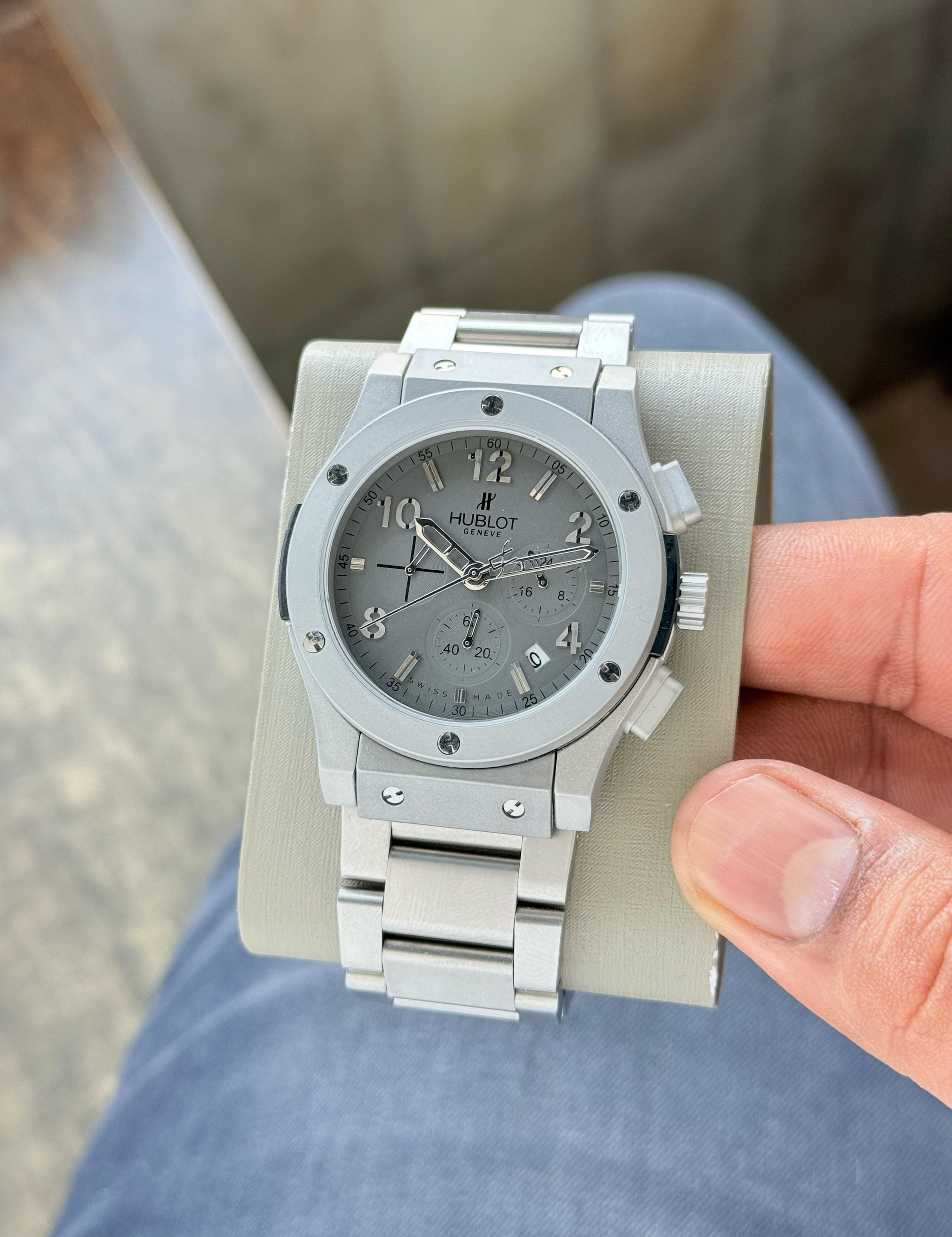 Hublot Big Bang 5 Hand Men's Watch | Matt Grey Metallic Strap | 7AA Premium | 44mm Chronograph