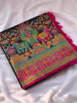 Pashmina Silk Darbari Saree with Meenakari Zari Woven Border Traditional Pallu with Tassels