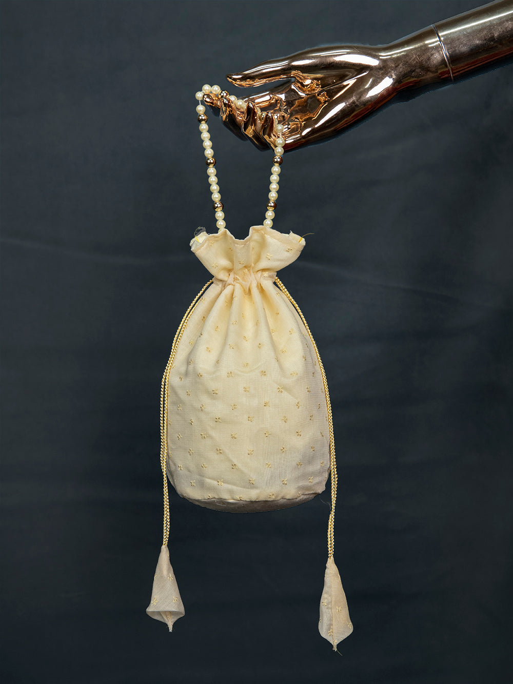 White Color Foil Printed Chanderi Batwa