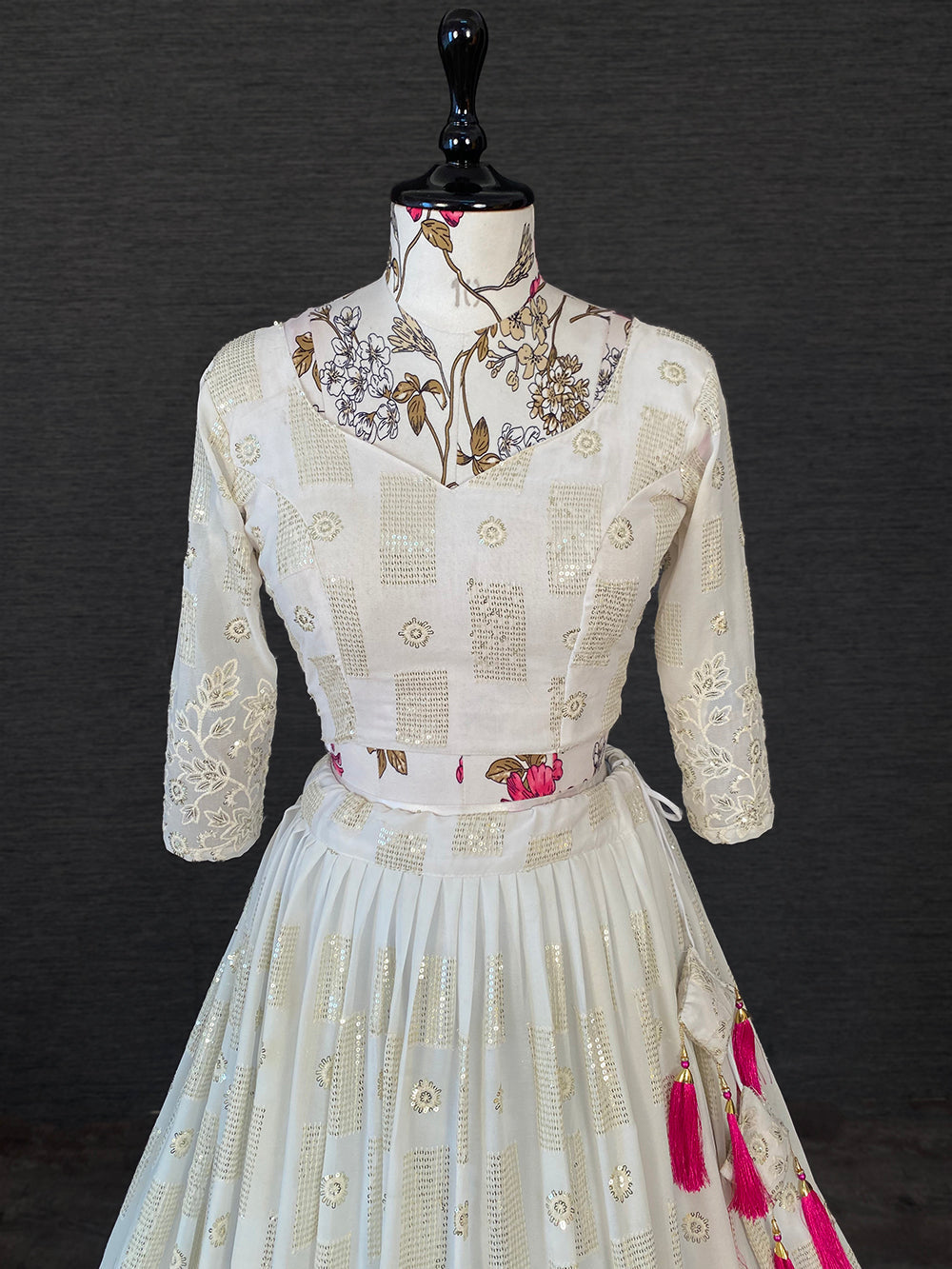 White Color Sequins And Thread Embroidery Work Georgette Lehenga Choli With Muslin Silk Dupatta