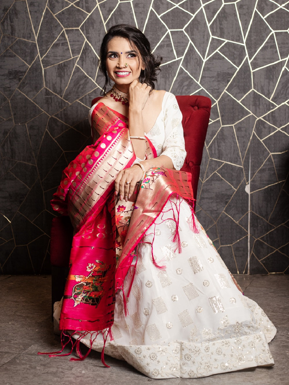 White Color Sequins And Thread Embroidery Work Georgette Lehenga Choli With Jacquard Dupatta