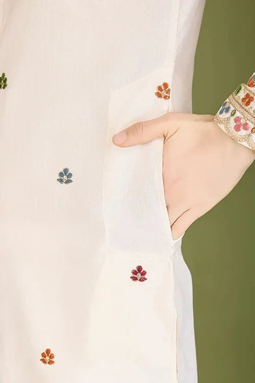 White Color Heavy Embroidered with Cotton Mens Wear Kurta
