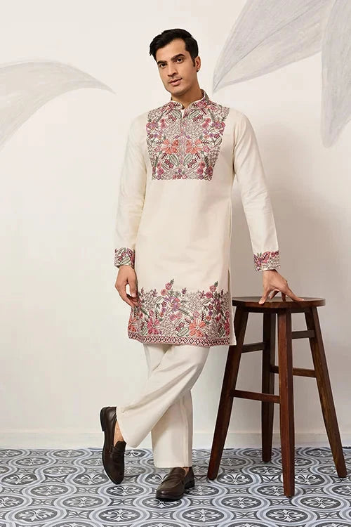 Traditional White Designer Kurta Pant Set for Mens Wear