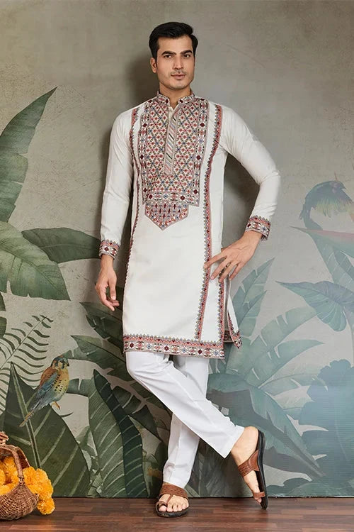 Wedding Special White Embroidered Kurta for Men
