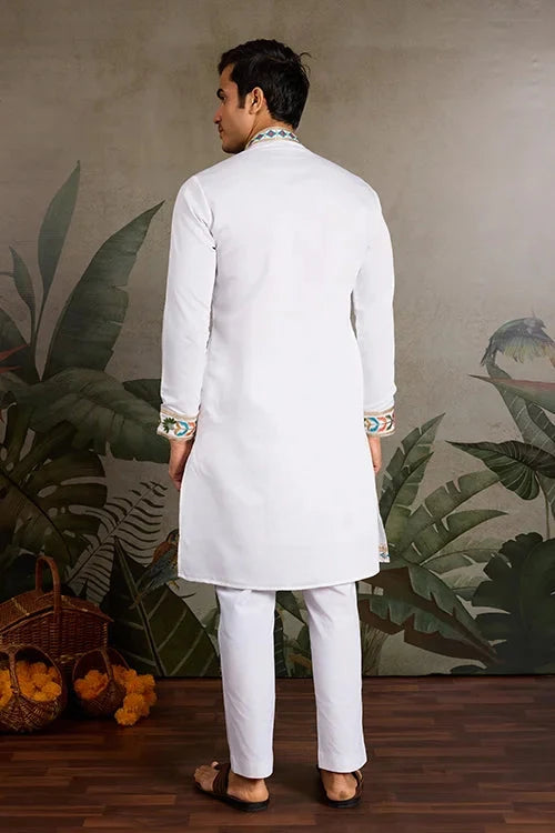 White Embroidered Mens Kurta for Special Events