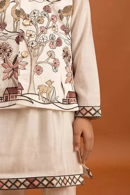 Elegant White Koti Kurta Set for Kids Traditional Wear
