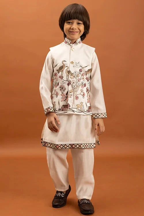 Elegant White Koti Kurta Set for Kids Traditional Wear