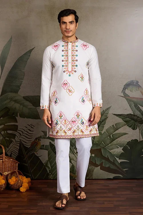 Classy Look Festive Occasion White Kurta for Mens