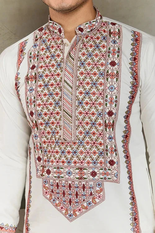 Wedding Special White Embroidered Kurta for Men