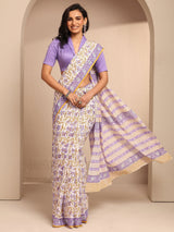 Libas White Printed Cotton Saree With Unstitched Blouse Piece