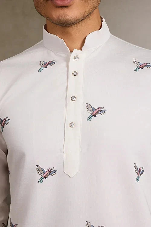 White Embroidered Work Kurta for Groom Wedding Look