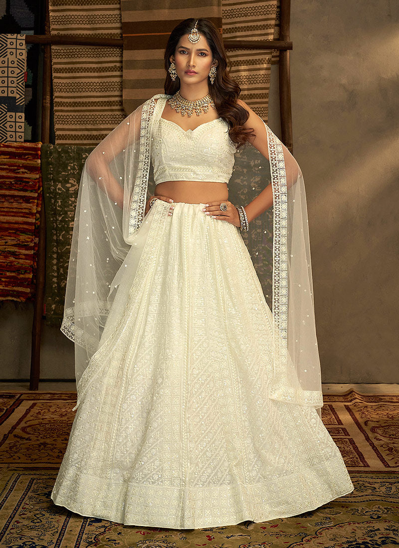 White And Gold Stylish Embroidered Lehenga Choli