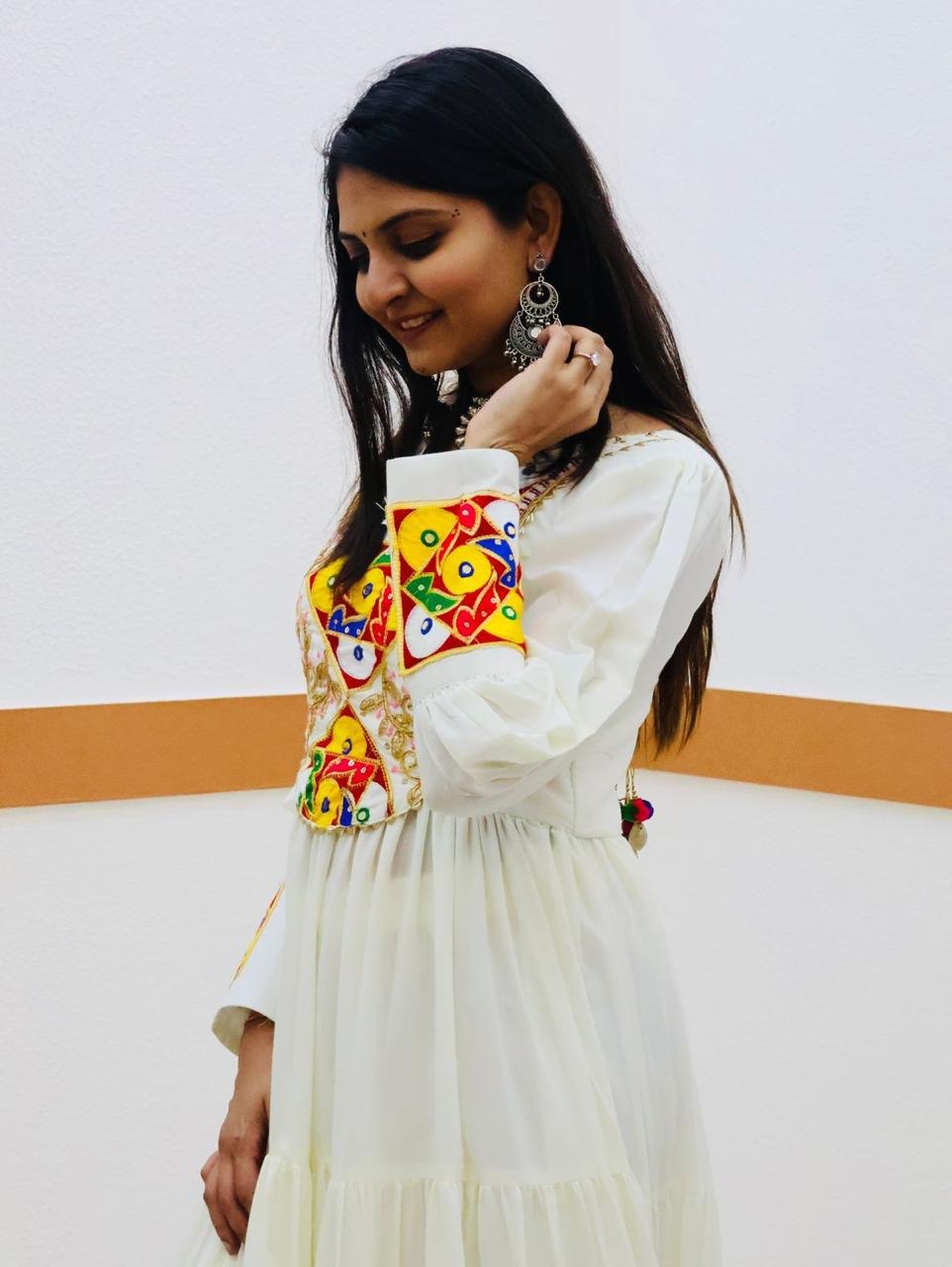 White Designer Gown for Navaratri Celebrations