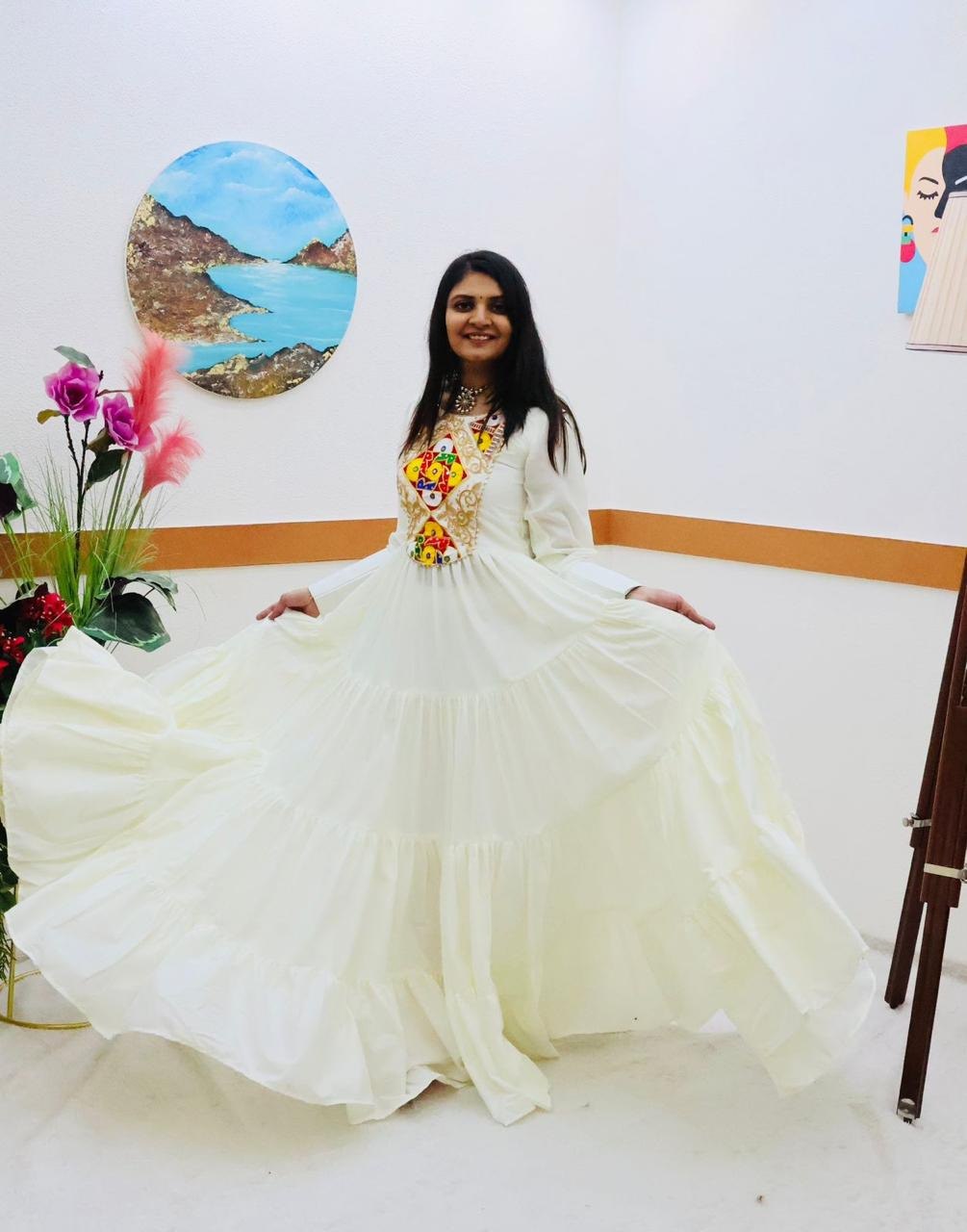 White Designer Gown for Navaratri Celebrations