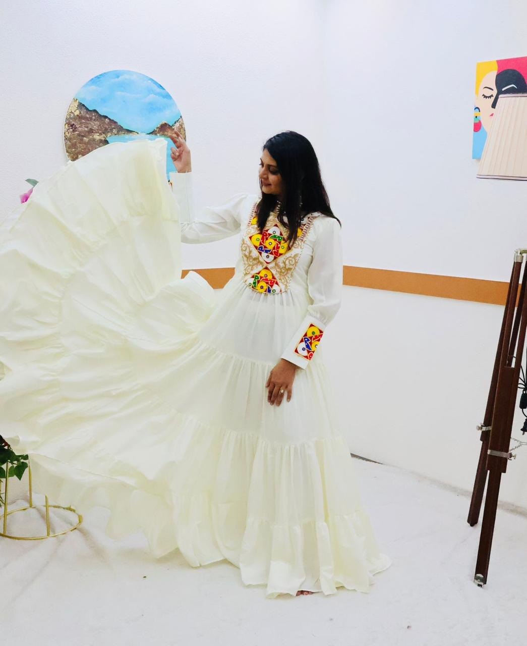 White Designer Gown for Navaratri Celebrations