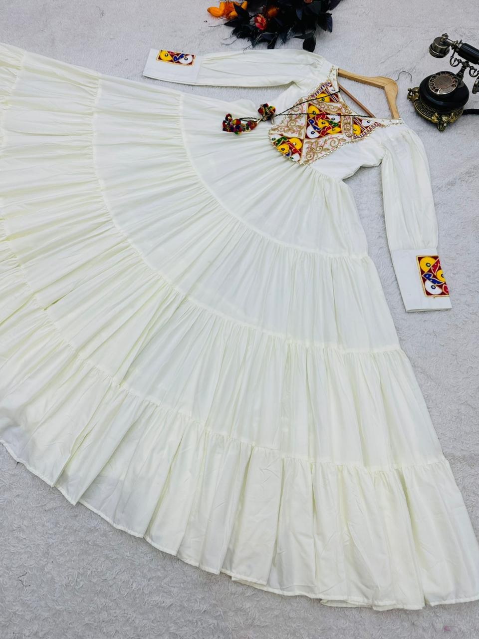 White Designer Gown for Navaratri Celebrations