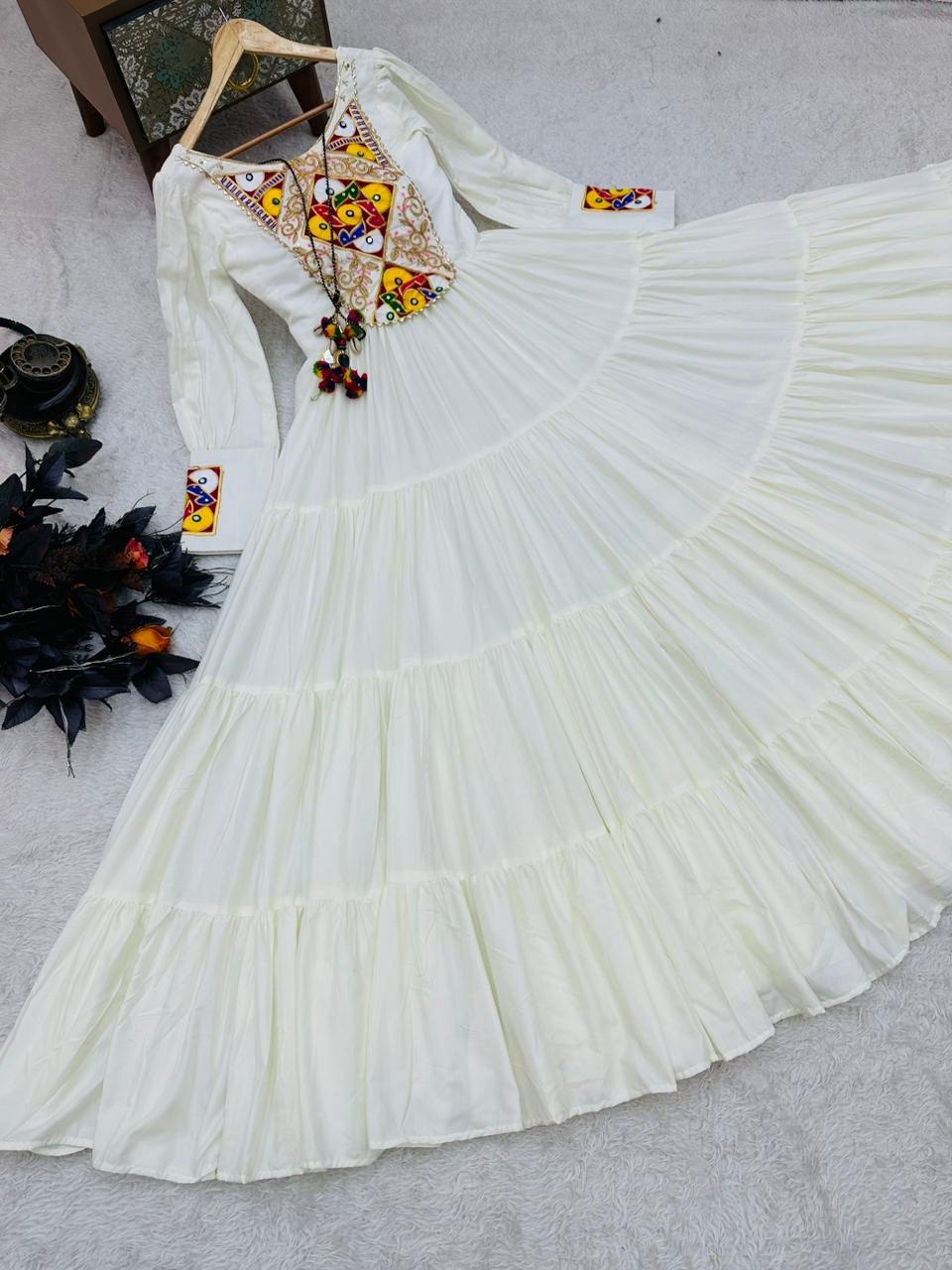 White Designer Gown for Navaratri Celebrations