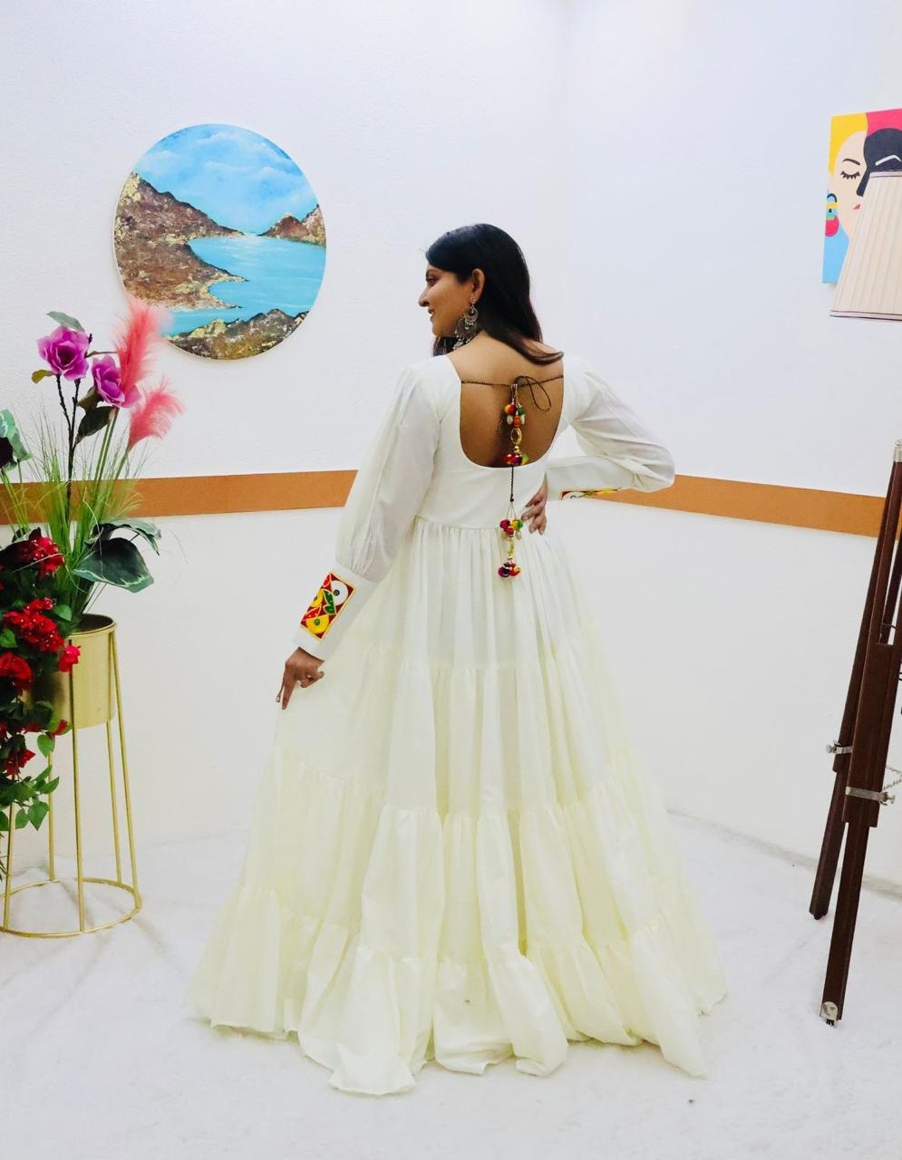 White Designer Gown for Navaratri Celebrations