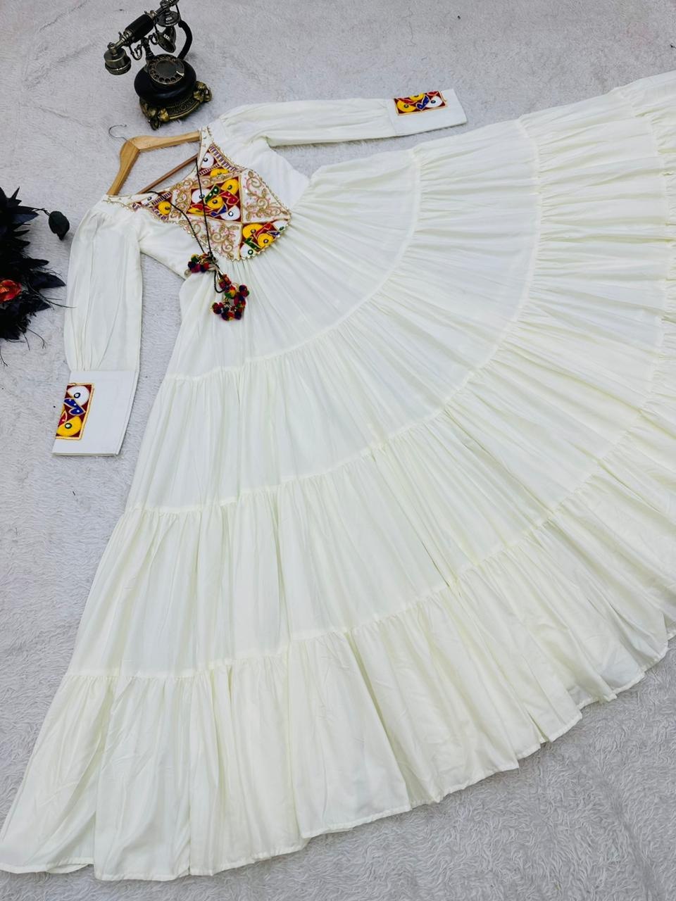 White Designer Gown for Navaratri Celebrations