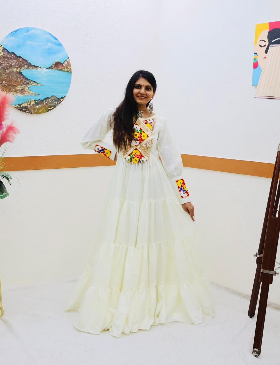 White Designer Gown for Navaratri Celebrations