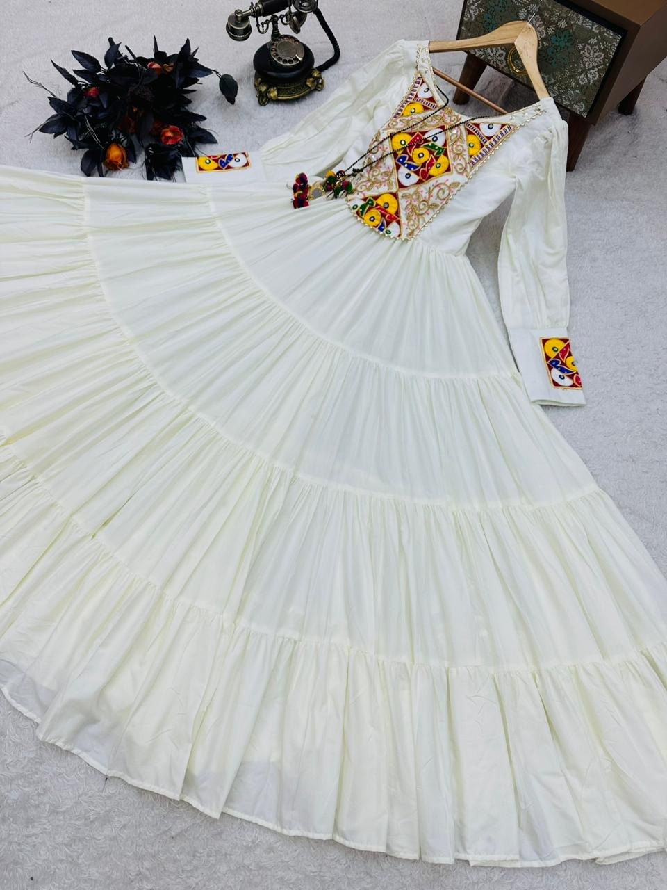 White Designer Gown for Navaratri Celebrations